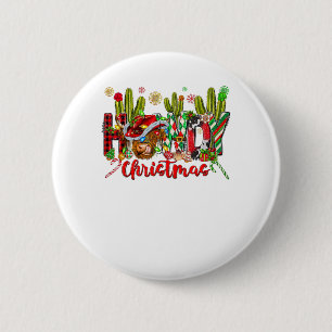 Western Howdy Weihnachtskuh Cowboy-Hut und Kaktus Button