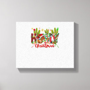 Western Howdy Weihnachtskuh Cowboy-Hut und Kaktus Leinwanddruck