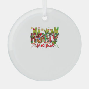 Western Howdy Weihnachtskuh Cowboy-Hut und Kaktus Ornament Aus Glas