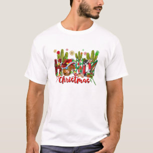 Western Howdy Weihnachtskuh Cowboy-Hut und Kaktus T-Shirt