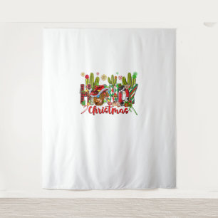 Western Howdy Weihnachtskuh Cowboy-Hut und Kaktus Wandteppich