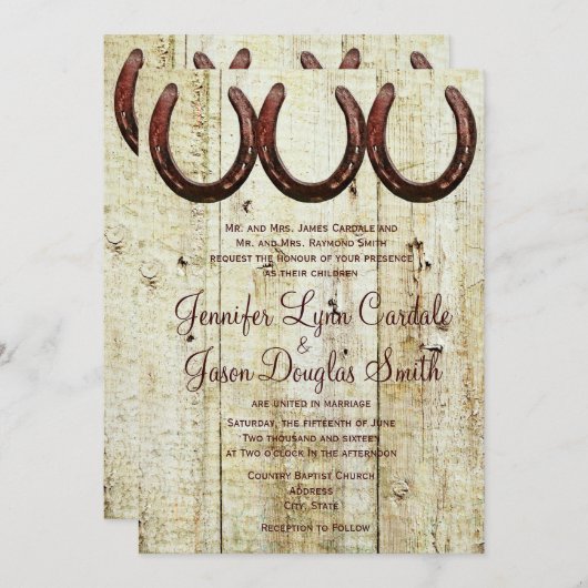 Western-Hufeisen-Scheunen-hölzerne Einladung (Vorne/Hinten)