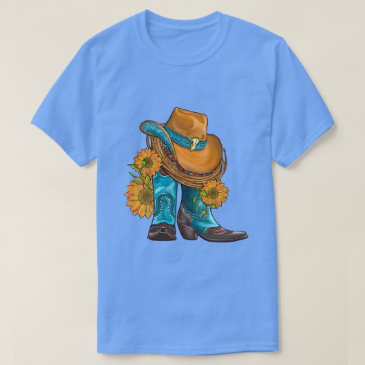 Western-Hut und Cowboystiefel mit Sonnenblumen T-Shirt (Design vorne)