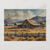 Western Hüttenbauernhof Wasserfarben Malerei Postkarte (Vorderseite)