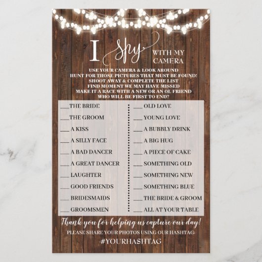 Western I Spy Country Wedding Empfang Game Card Flyer (Vorne)