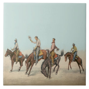 Western im Vintage-Stil, 4 Cowboys auf buckelnden Fliese