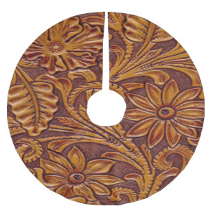 Western-Imitat bearbeiteter lederner Druck Brown 2 Polyester Weihnachtsbaumdecke