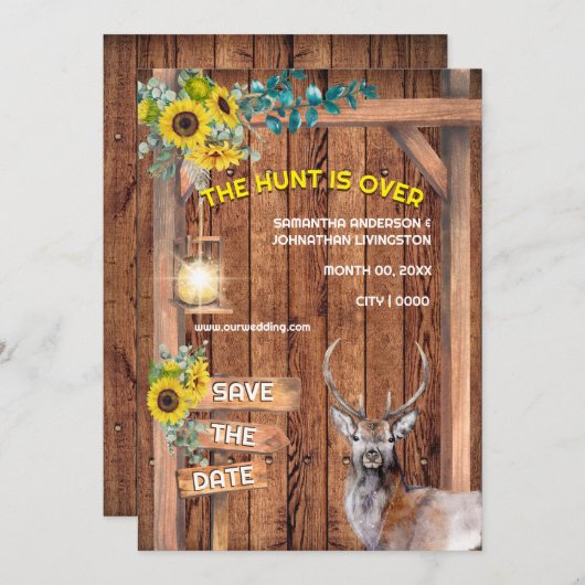 Western Jagd auf Sonnenblumenhirsche Save the Date Einladung (Vorne/Hinten)