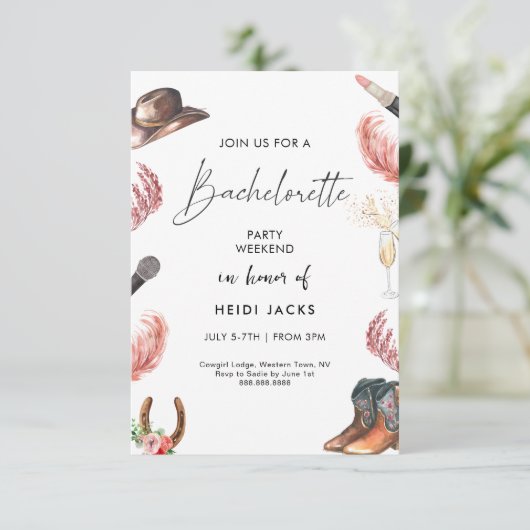 Western Junggeselinnen-Abschied Einladung Rodeo Th (Stehend Vorderseite)