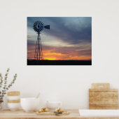 Western Kansas Sunset und Windmill Poster (Küche)