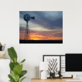 Western Kansas Sunset und Windmill Poster (Heimbüro)