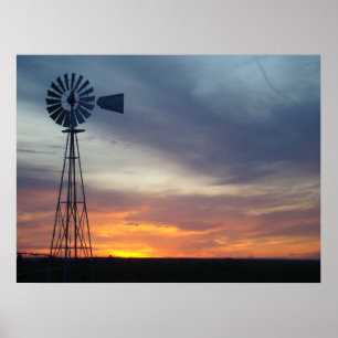 Western Kansas Sunset und Windmill Poster