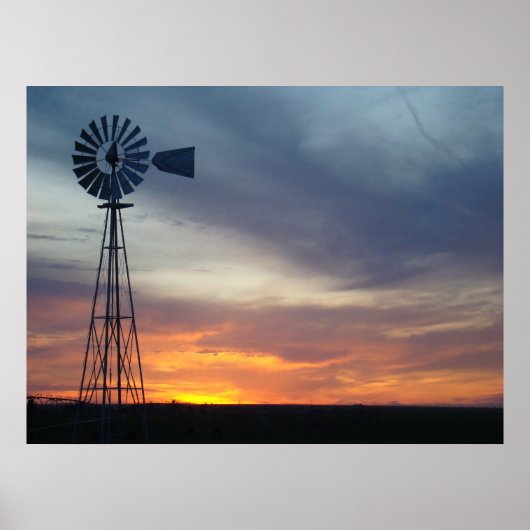 Western Kansas Sunset und Windmill Poster (Vorne)