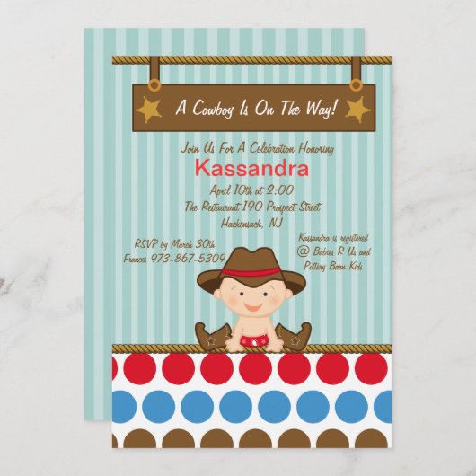Western-kleine Cowboy-Baby-Duschen-Einladung Einladung (Vorne/Hinten)