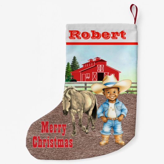 Western Kleiner Cowboy mit Pferd und Stall Kleiner Weihnachtsstrumpf (Rückseite)
