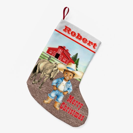 Western Kleiner Cowboy mit Pferd und Stall Kleiner Weihnachtsstrumpf (Vorderansicht (hängend))