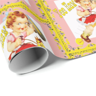 Western-kleines Cowgirl auf Stock-PferdYee Haw Geschenkpapier