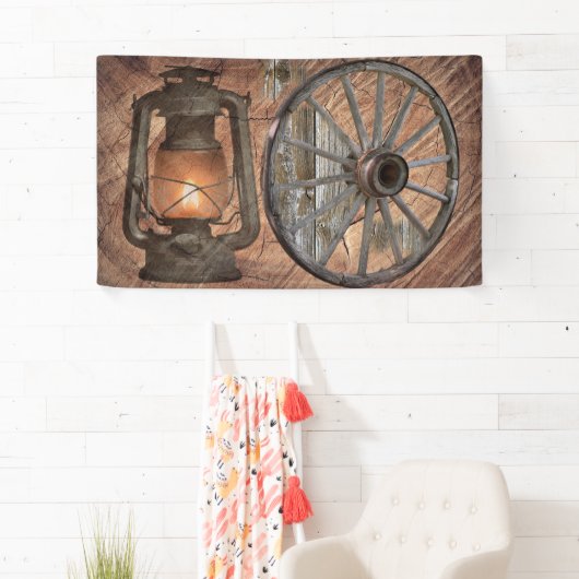 Western-Kohleöllampe und Wagenrad Banner (Insitu)