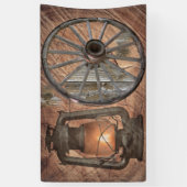 Western-Kohleöllampe und Wagenrad Banner (Vertikal)