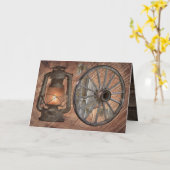 Western-Kohleöllampe und Wagenradkarte Karte (Gelbe Blume)