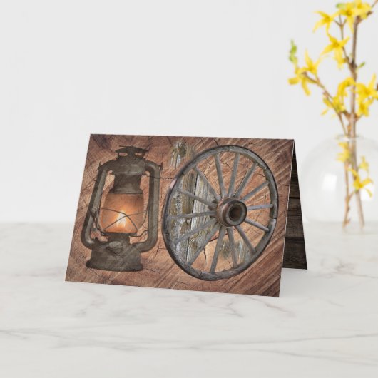 Western-Kohleöllampe und Wagenradkarte Karte (Gelbe Blume)