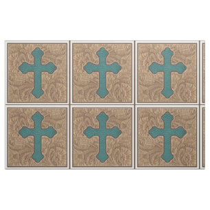 Western Kreuz Aquamarin / braune Imitate Ledergewe Stoff