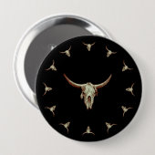 Western Kuh Skull Black Brown Land Rustikaler Stil Button (Vorne & Hinten)