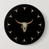 Western Kuh Skull Black Brown Land Rustikaler Stil Button (Vorderseite)