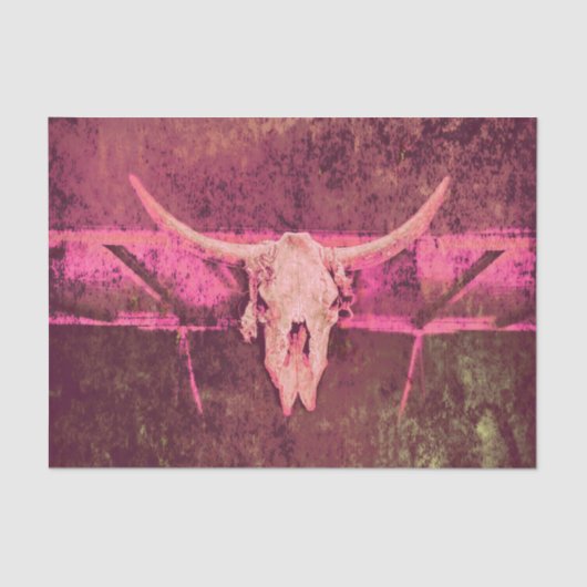 Western Kuh Skull Tribal Pink Girly Grunge Textur Seidenpapier (Vorderseite)