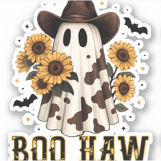Western Kuh Spot Spooky Ghost Boo Haw Aufkleber (Vorderseite)