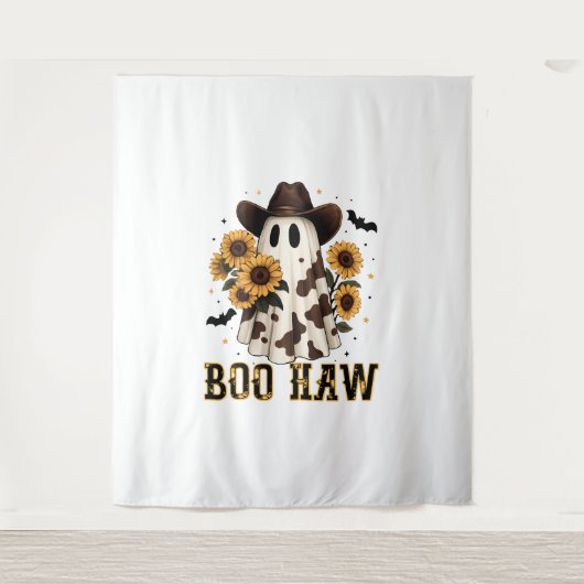 Western Kuh Spot Spooky Ghost Boo Haw Wandteppich (Vorderseite)