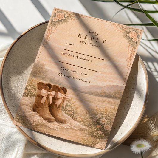 Western Lace Cowboy Boots Wedding RSVP Karte