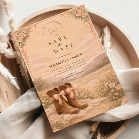 Western Lace Cowboy Boots Wedding Save The Date