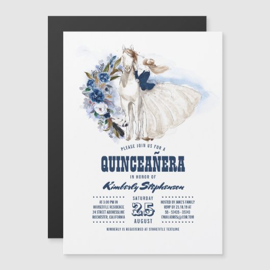 Western Land 15. Geburtstag Quinceañera Magneteinladung (Vorne/Hinten)