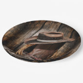 Western Land Braunholz Cowboystiefel Pappteller (Schrägansicht)