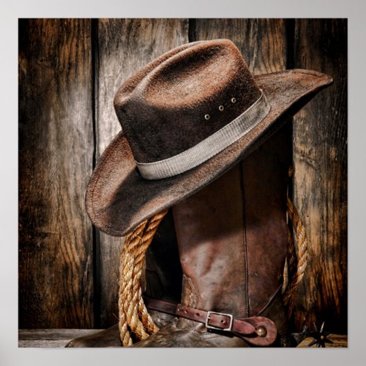 Western Land Braunholz Cowboystiefel Poster (Vorne)