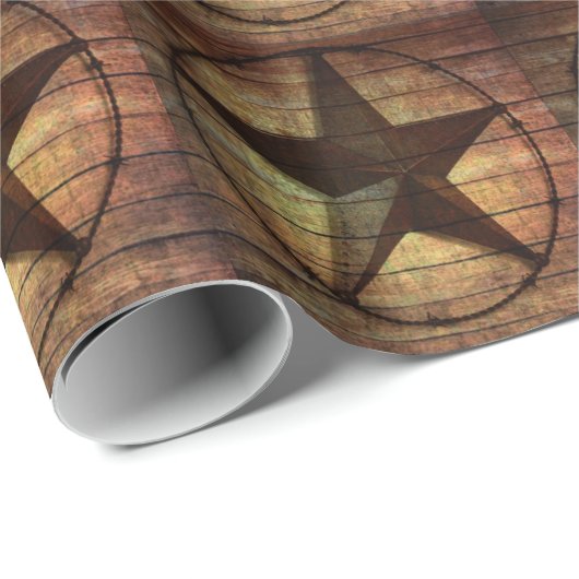 Western Land Primitive Stallholz Texas Star Geschenkpapier (Rolleneckpunkt)