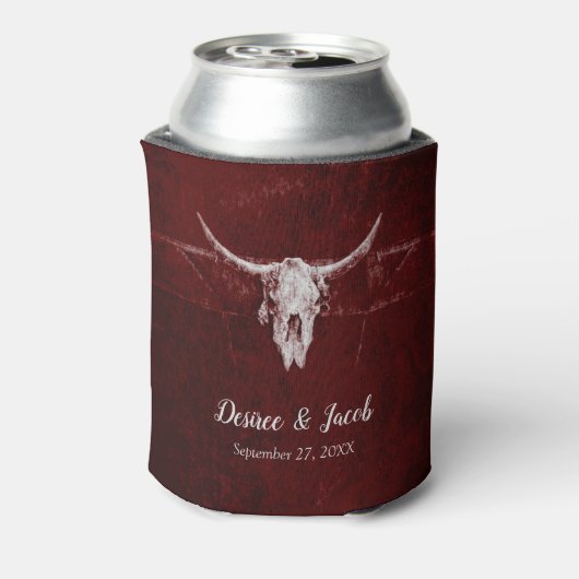 Western Land Rustikale Bull Skull Burgundy Textur Dosenkühler (Kanne Rückseite)