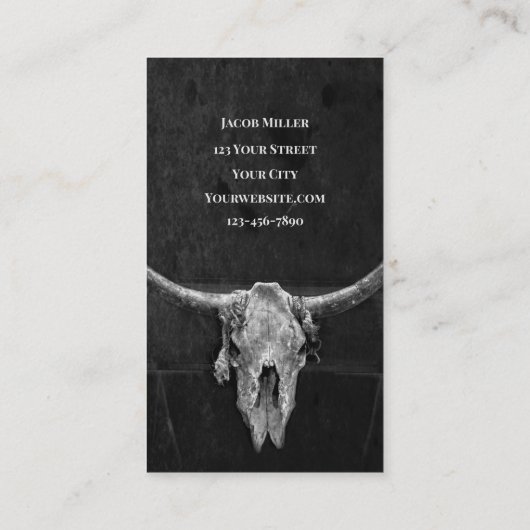 Western Land Schwarz und Weiß Cowboy Bulle Skull Visitenkarte (Rückseite)