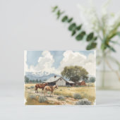 Western Landschaft Stall mit Pferden Postkarte (Stehend Vorderseite)