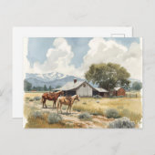 Western Landschaft Stall mit Pferden Postkarte (Vorne/Hinten)