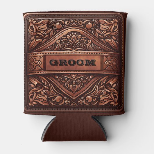 Western Leather Print Brown Hochzeitsraum Dosenkühler (Vorderseite)