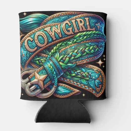 Western Leather Print Türkis Braid Cowgirl Dosenkühler (Rückseite)