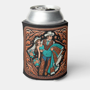 Western Leather Print Wedding Bride Groom Custom Dosenkühler