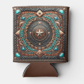 Western Lederhalterung und Türkisdruck individuell Dosenkühler (Vorderseite)