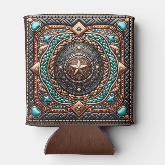 Western Lederhalterung und Türkisdruck individuell Dosenkühler (Rückseite)