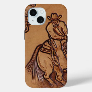 Western Lederpferd Riding Rodeo Cowboy iPhone 15 Hülle