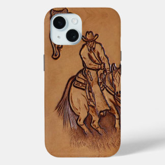 Western Lederpferd Riding Rodeo Cowboy iPhone 15 Hülle