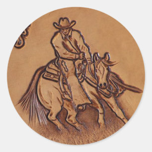 Western Lederpferd Riding Rodeo Cowboy Runder Aufkleber