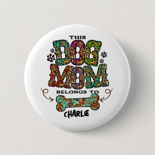 Western Leopard Pattern Dog Mama Knochen Button (Vorderseite)